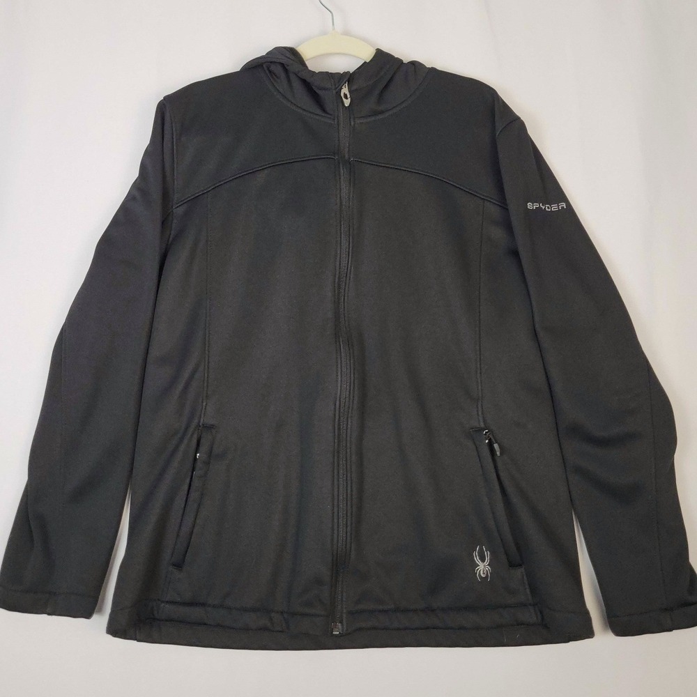 Spyder Mens Full Zip Hooded Softshell Jacket Black Fleece Lined SPFGM225-001 XL